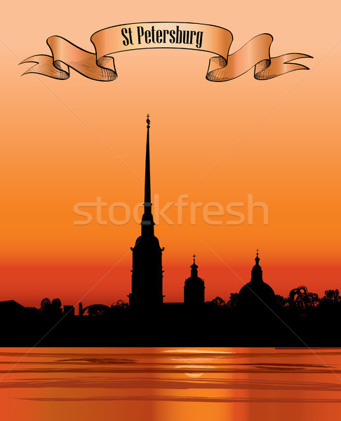 St. Petersburg landmark, Russia. Saint Peter and Paul Cathedral and Fortress, sunrise view from Neva Stock photo © Terriana