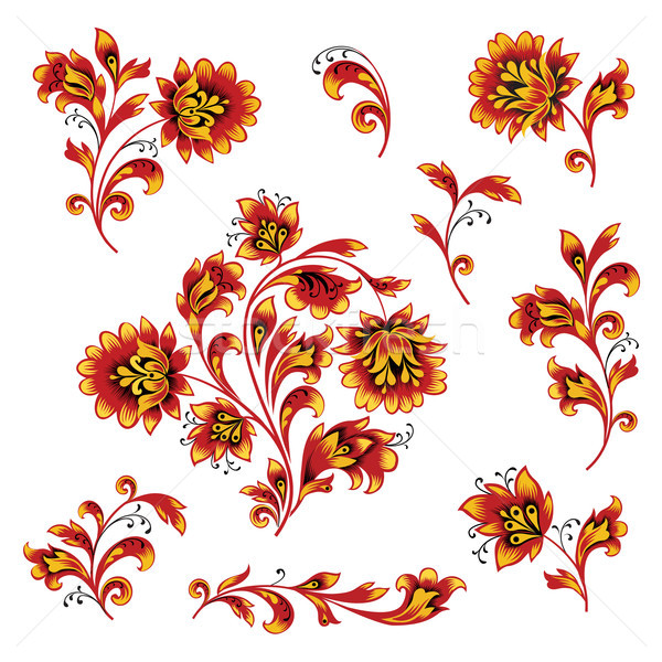 Floral pattern design element set. Ornamental flowers Russian style collection. Stock photo © Terriana
