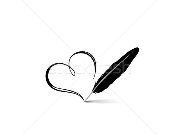 Love heart red calligraphic sign drawn by feather pen. Greeting  Stock photo © Terriana