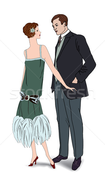 [[stock_photo]]: Couple · fête · homme · femme · robe · de · cocktail · vintage