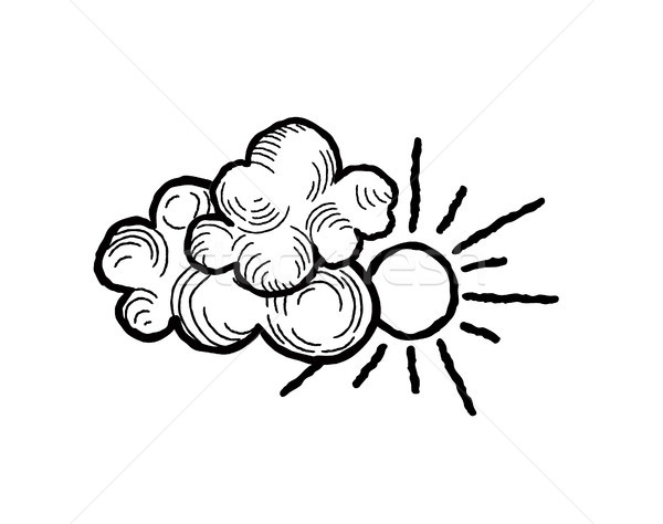 Sun with clouds icon. Doodle line art weather sign illustration Stock photo © Terriana