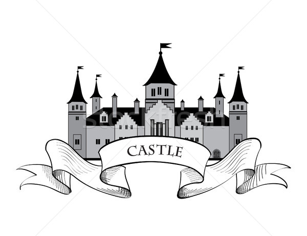Castle Building Sign. Travel Landmark Label. Fairy tale cartoon Stock photo © Terriana