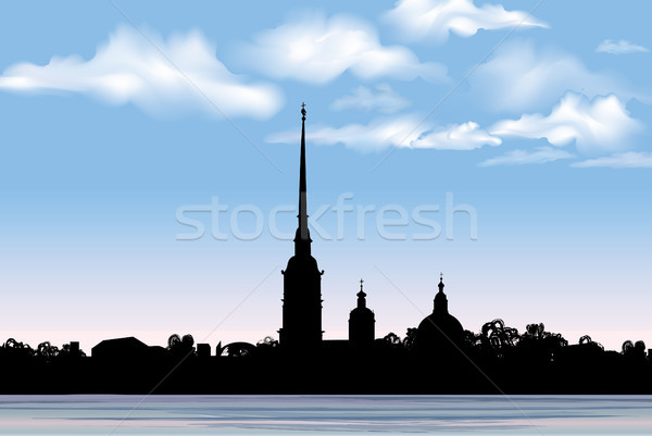 St. Petersburg landmark, Russia. Saint Peter and Paul Cathedral and Fortress, sunrise view from Neva Stock photo © Terriana