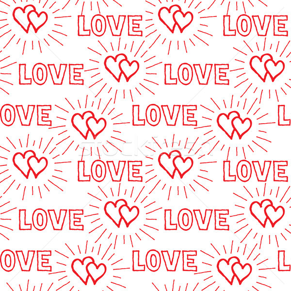 Love hearts and handwritten lettering LOVE seamless pattern. Doo Stock photo © Terriana