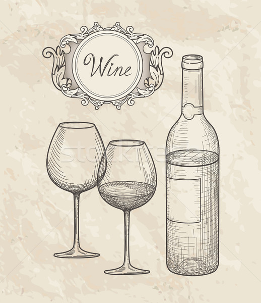 Wine set. Wine glass, bottle, lettering. Cafe menu. Wine card Stock photo © Terriana