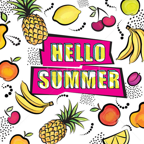 Hello summer card. Tropical fuit set dotted background Stock photo © Terriana