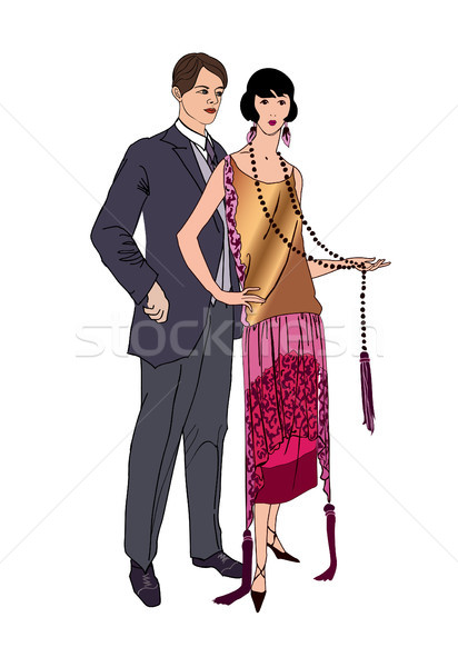 Couple on party. Man, woman in cocktail dress in vintage style Stock photo © Terriana