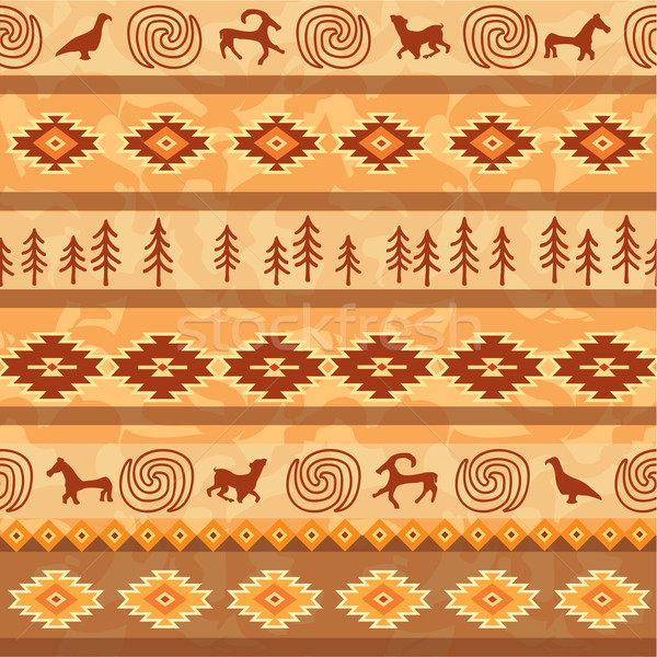 Aztec seamless pattern with animals silhouette. Tribal geometric Stock photo © Terriana