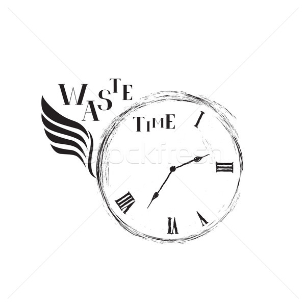 Waste time sign concept. Doodle retro watch dial with wing, dama Stock photo © Terriana