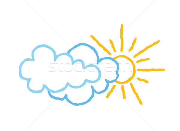 Sun with clouds icon. Doodle line art weather sign illustration Stock photo © Terriana