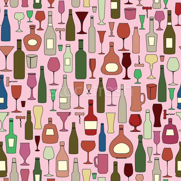 Wine bottle and wine glass seamless pattern. Drink wine party background Stock photo © Terriana