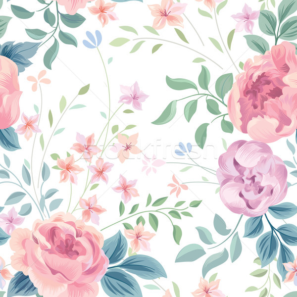 Floral seamless pattern. Garden flower rose and leaves on white  Stock photo © Terriana