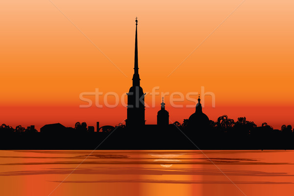 St. Petersburg landmark, Russia. Saint Peter and Paul Cathedral and Fortress, sunrise view from Neva Stock photo © Terriana