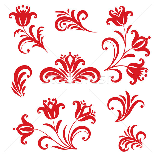 Floral pattern design element set. Ornamental flowers in russian Stock photo © Terriana