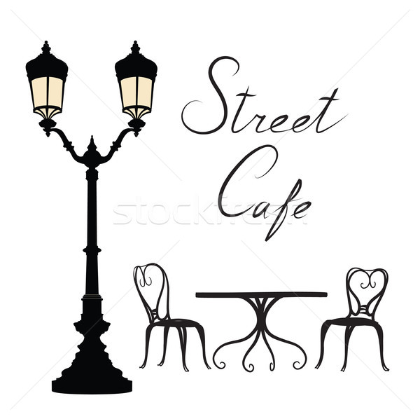 Street cafe - table, chairs, streetlight and lettering City life Stock photo © Terriana
