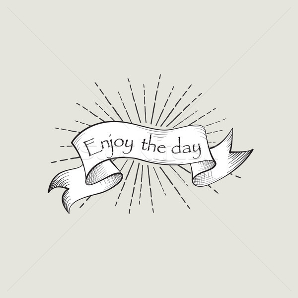 Enjoy the day sign. Vintage doodle banner. Waving ribbon Stock photo © Terriana