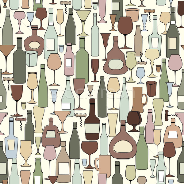 Wine bottle and wine glass seamless pattern. Drink wine bar tile Stock photo © Terriana