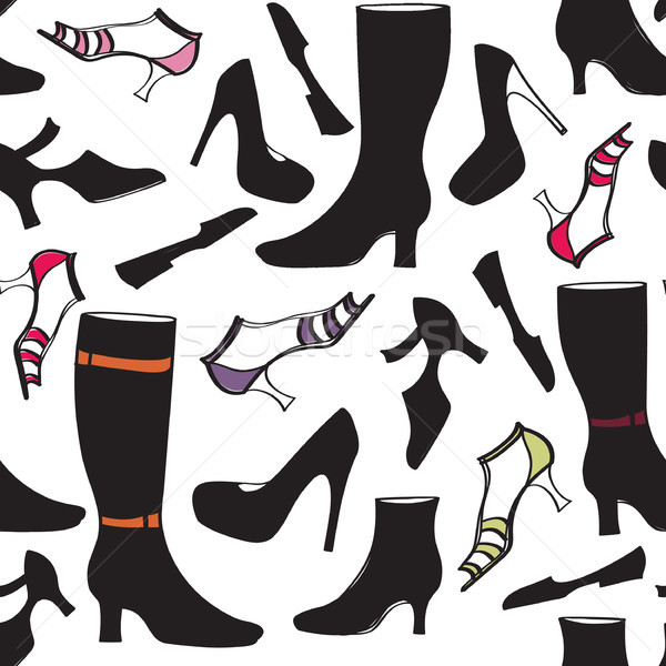 Shoes icon seamless pattern. Fashion footwear boots silhouettes background Stock photo © Terriana