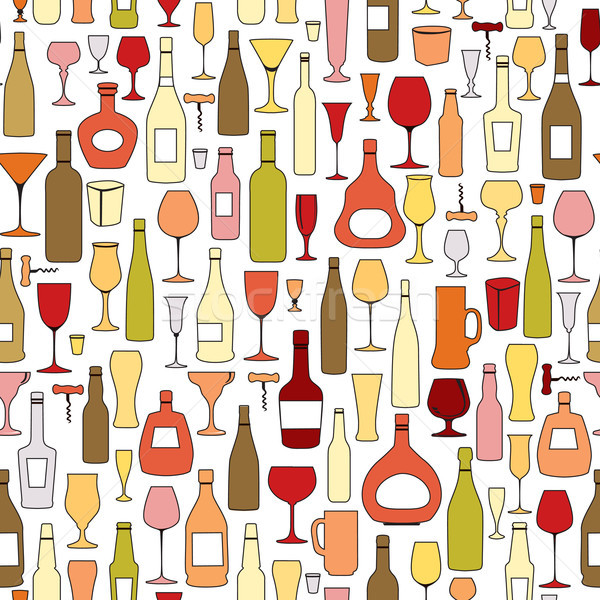 Wine bottle and wine glass seamless pattern. Drink wine background Stock photo © Terriana