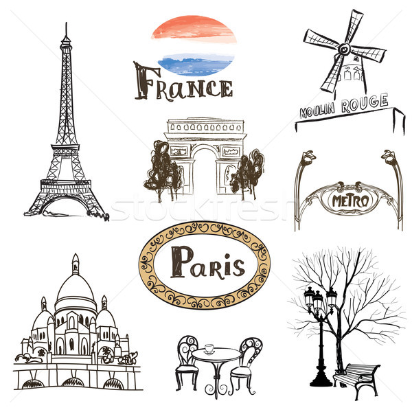 Paris city icons set. Travel France landmarks Stock photo © Terriana