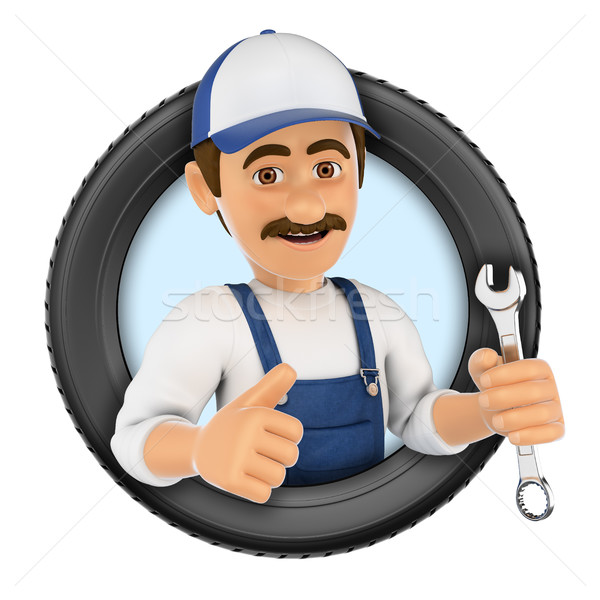 3D Logo. Mechanic with wrench and tyre Stock photo © texelart