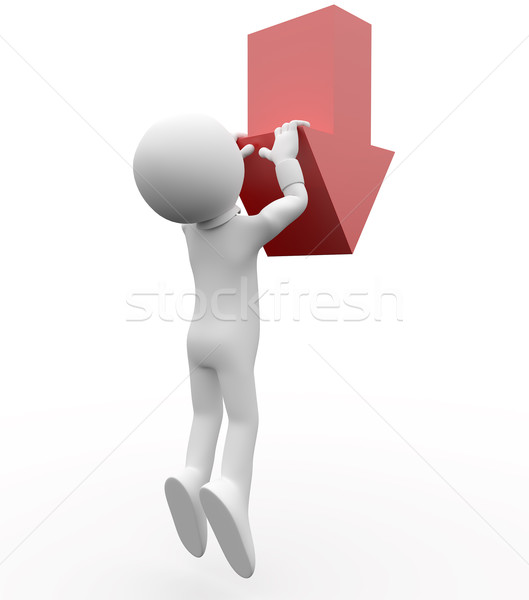 3D human hanging from a red down arrow Stock photo © texelart