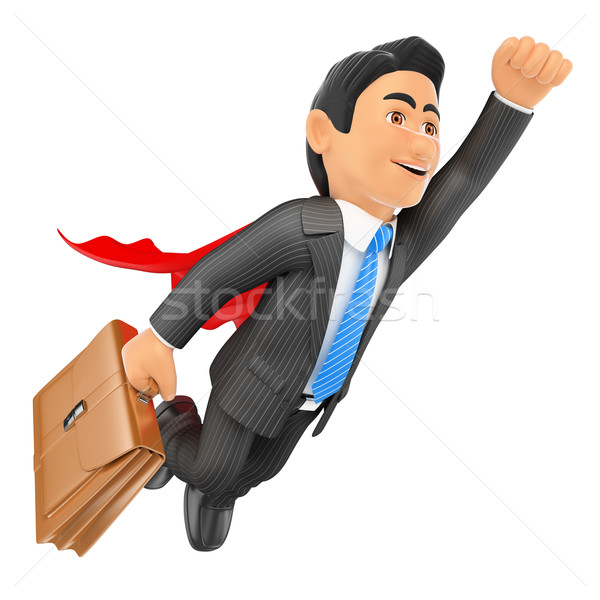 3D Super businessman flying with cape and briefcase Stock photo © texelart
