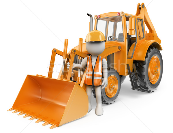 3D white people. Worker with a backhoe loader. Digger Stock photo © texelart