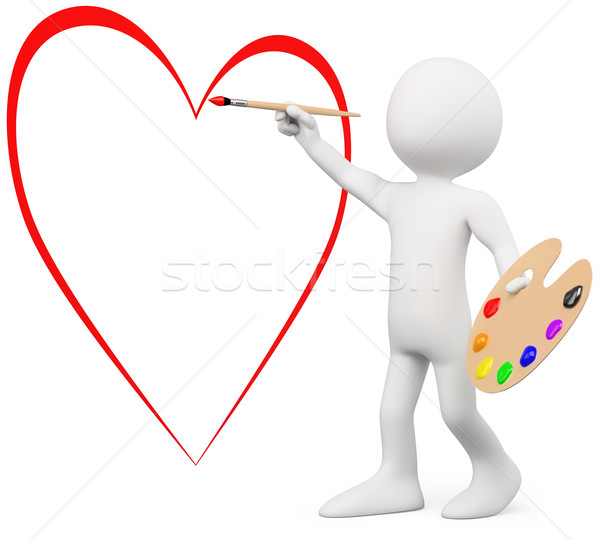 Stock photo: 3D lover painting a heart on a wall