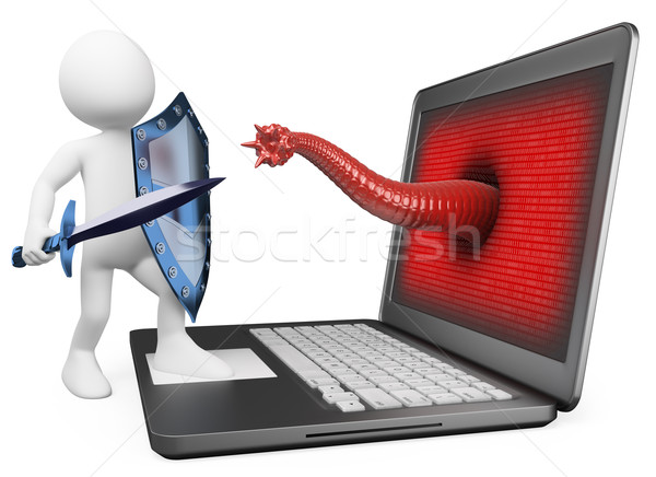 3D biali ludzie antivirus ochrony wirus komputerowy biały Zdjęcia stock © texelart