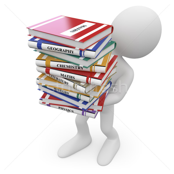 Stockfoto: Student · boeken · gerenderd · hoog · witte