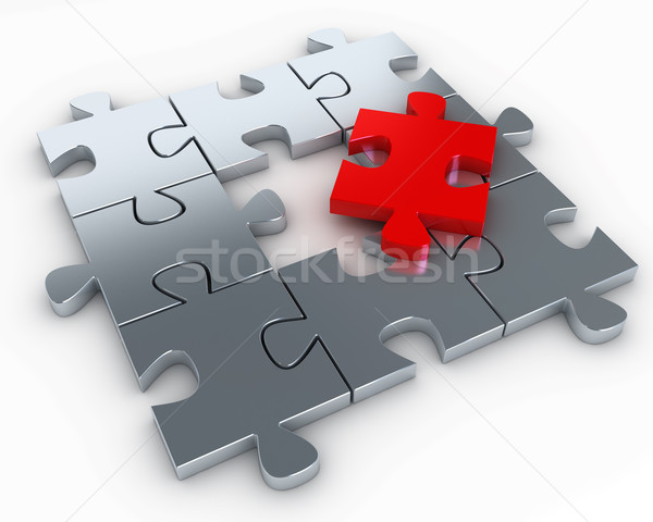 Stockfoto: Puzzelstukjes · Rood · stuk · gratis · gerenderd · hoog