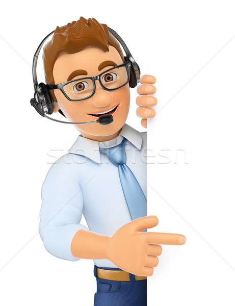 3D Call center worker pointing aside. Blank space Stock photo © texelart