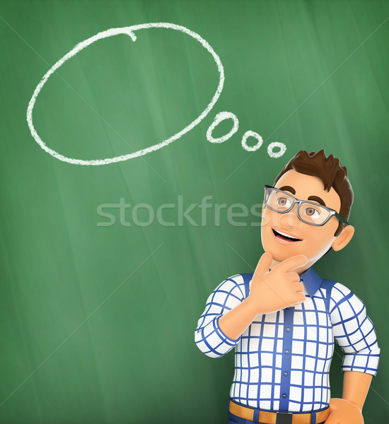 3D Young student thinking with a blank bubble speech on a chalk Stock photo © texelart