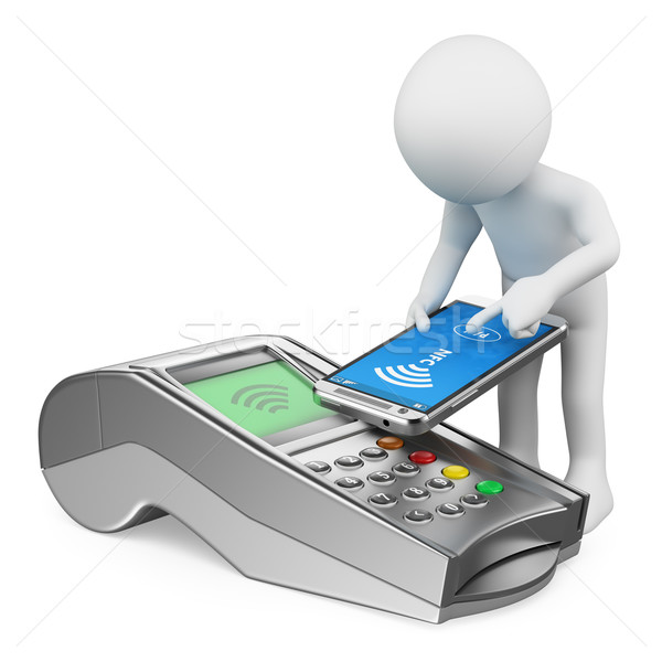 3D white people. Man paying with a mobile phone with NFC Stock photo © texelart