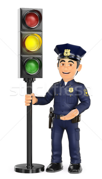 3D Police with a traffic light in amber Stock photo © texelart