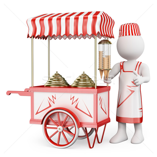3D white people. Traditional ice cream cart Stock photo © texelart