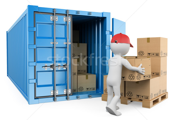 3D white people. Worker unloading a container Stock photo © texelart