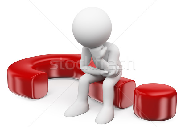 3D white people. Doubting man sitting in a question mark Stock photo © texelart