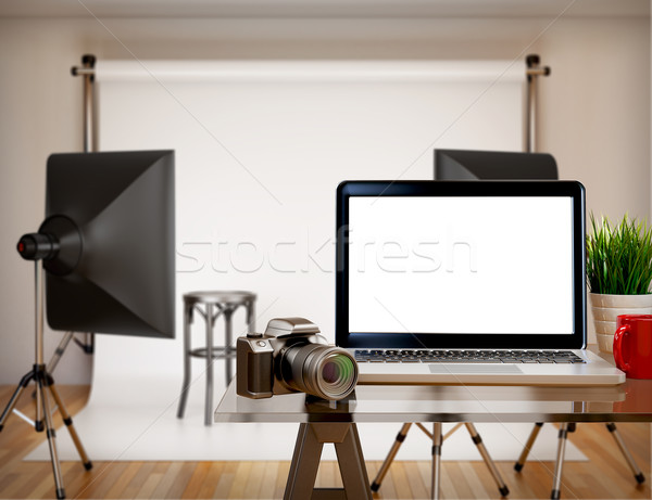 3D фотографии студию ноутбука экране Сток-фото © texelart