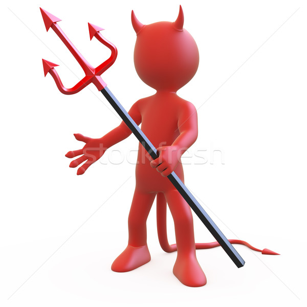 Devil posing threatening with his red and black trident Stock photo © texelart