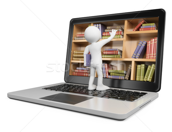 3D white people. New technologies. Digital Library concept. Lapt Stock photo © texelart