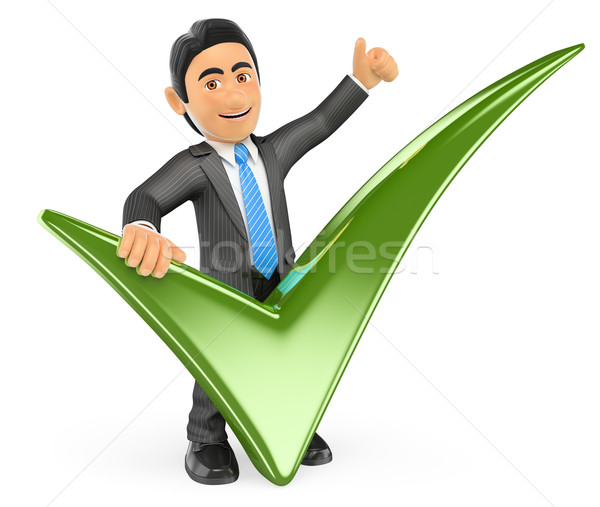 3D Businessman with a green tick and thumb up Stock photo © texelart