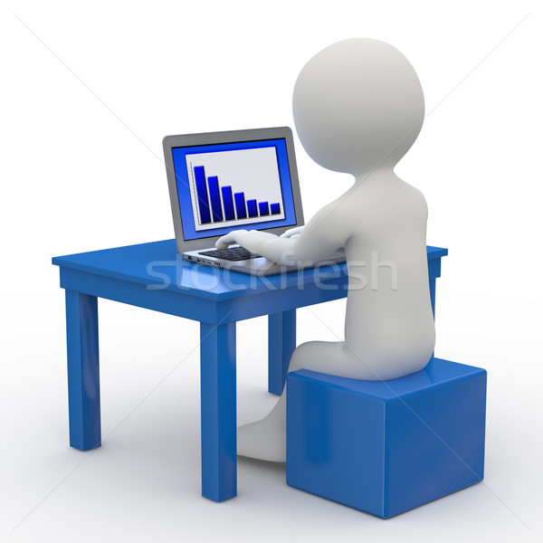 男子 坐在 藍色 椅子 筆記本電腦 呈現 商業照片 © texelart