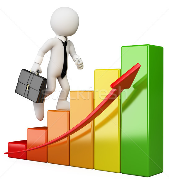 3D witte mensen zakenman klimmen staafdiagram witte Stockfoto © texelart
