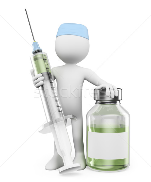 3D oameni albi asistentă seringă vaccin izolat Imagine de stoc © texelart