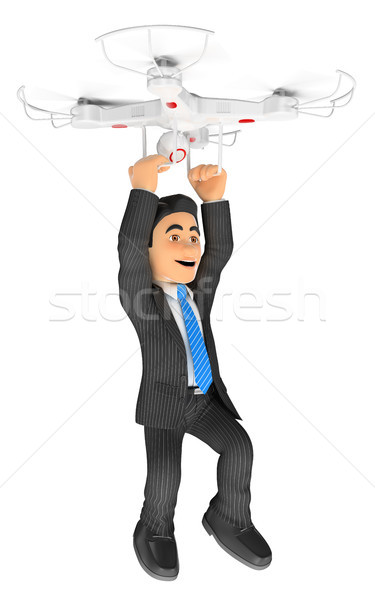 3D Businessman flying hanging from a drone Stock photo © texelart