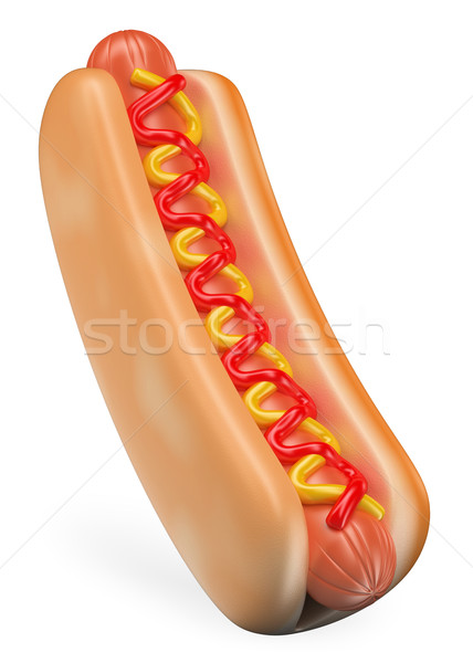 Stock photo: 3D Hot dog with ketchup and mustard