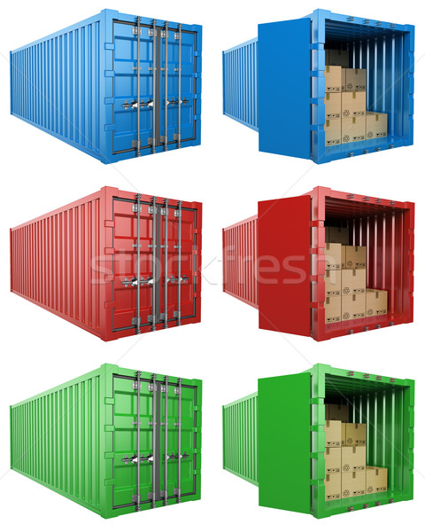 3D Open and close container with cardboard boxes Stock photo © texelart