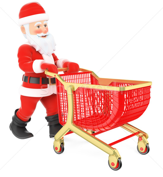 Stockfoto: 3D · kerstman · voortvarend · winkelwagen · christmas · mensen